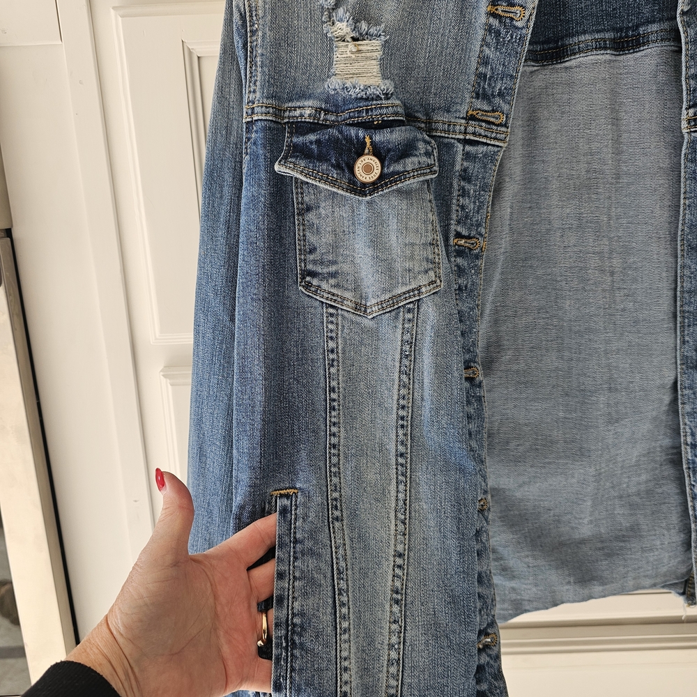 KanCan Medium Blue Distressed Jean Jacket - Picture 3 of 8